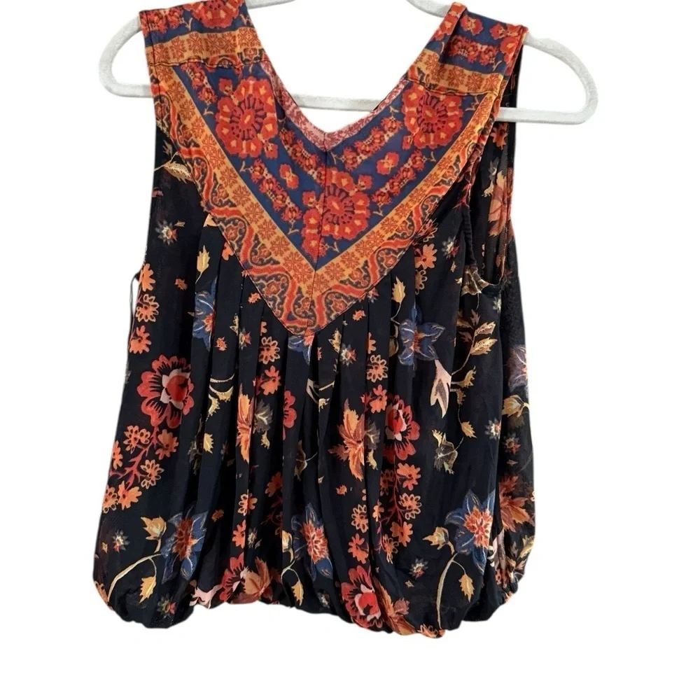 Free People Orange Red Wrap Sleeveless Blouse